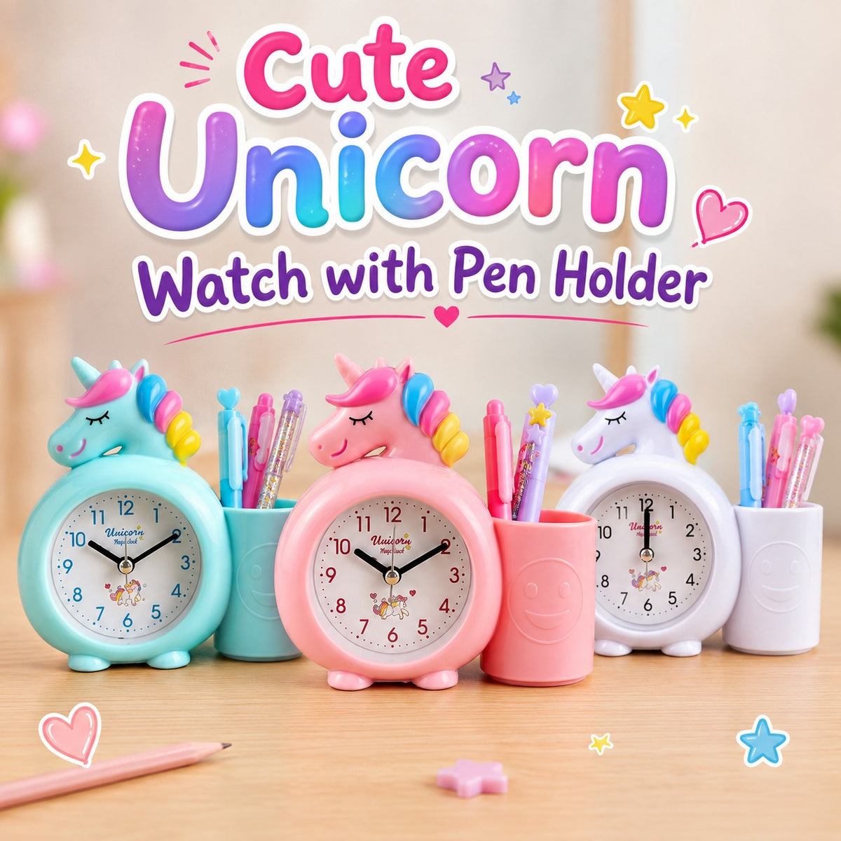 Cute Unicorn Watch with Pen Holder 7050